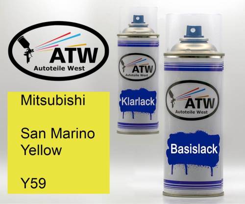 Mitsubishi, San Marino Yellow, Y59: 400ml Sprühdose + 400ml Klarlack - Set, von ATW Autoteile West.